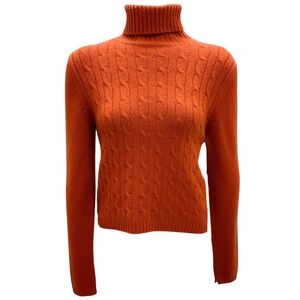 ALLUDE BURNT ORANGE CASHMERE KNIT TURTLENECK SWEATER